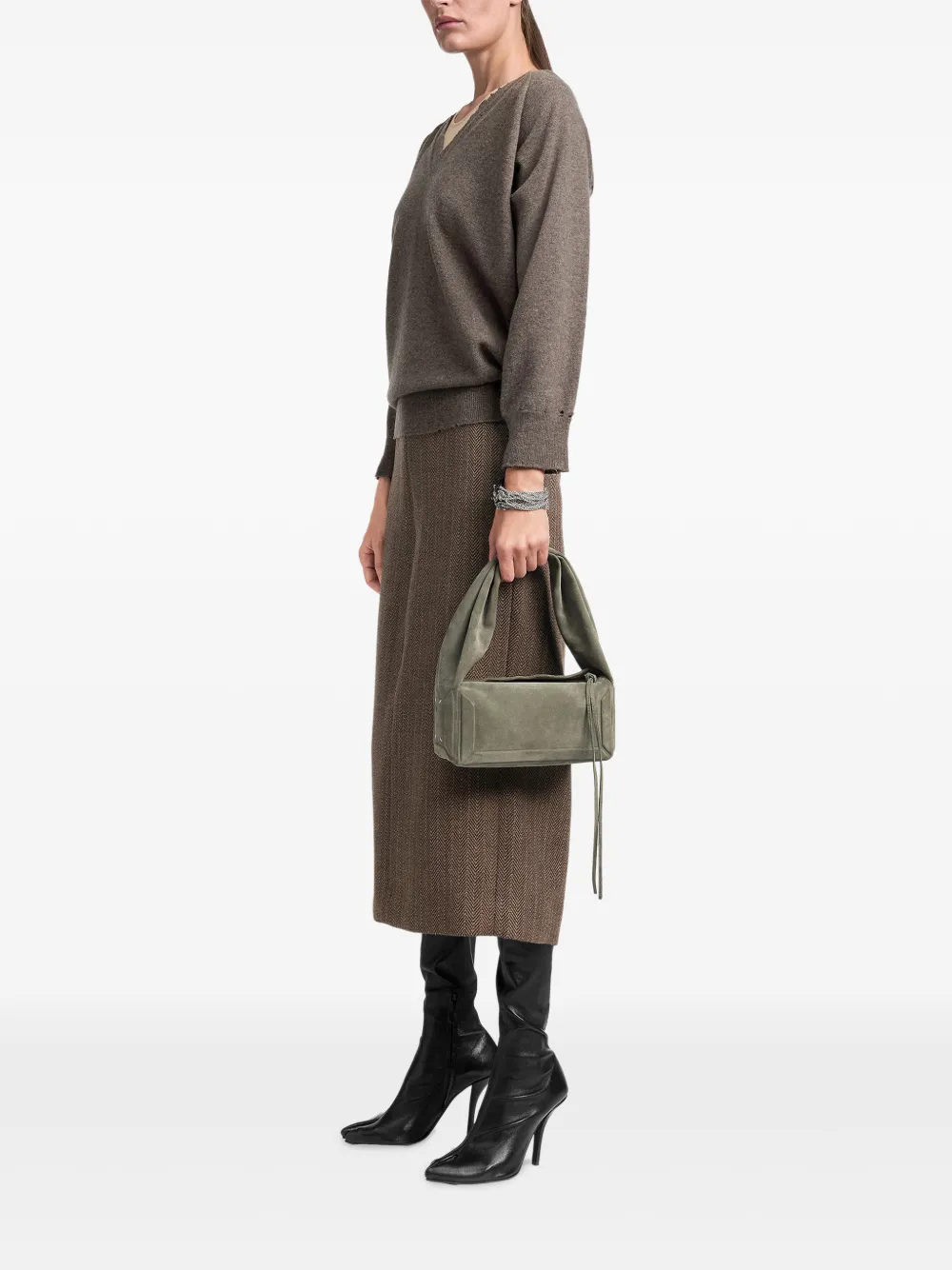 Maison Margiela Gerafelde gebreide trui met V-hals Bruin