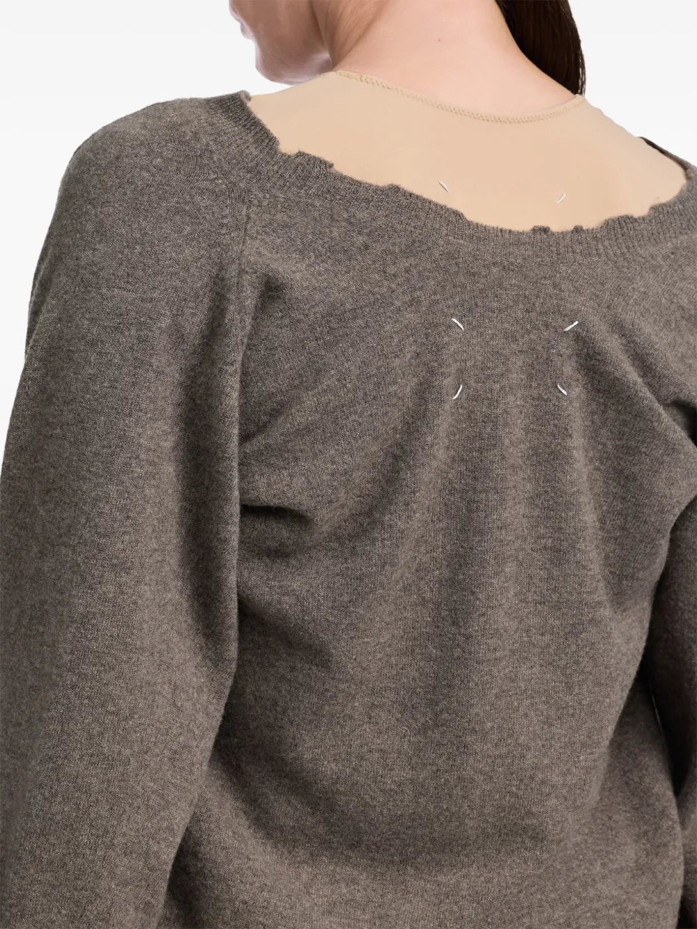 Maison Margiela Gerafelde gebreide trui met V-hals Bruin