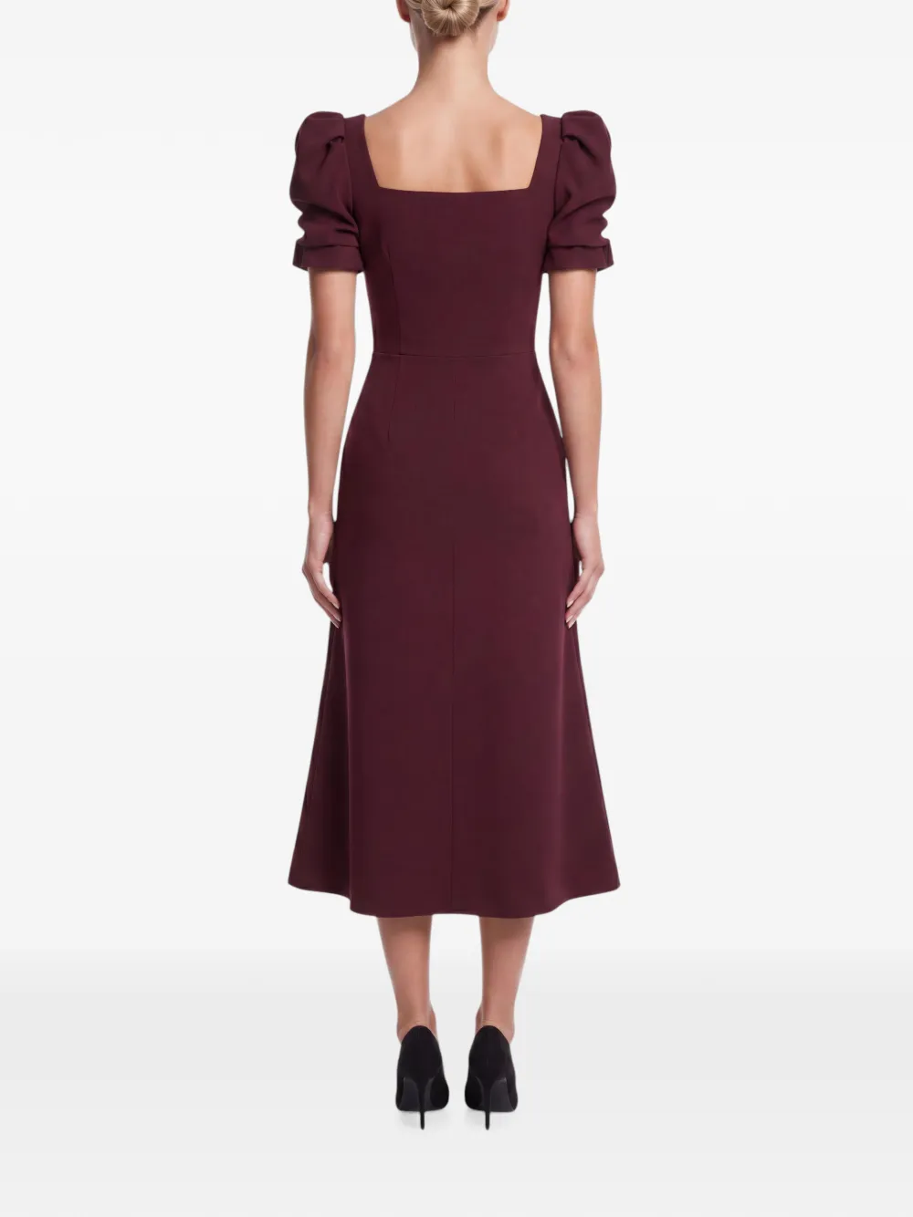 POST MERIDIEM Midi-jurk met vierkante hals en godet silhouette Rood