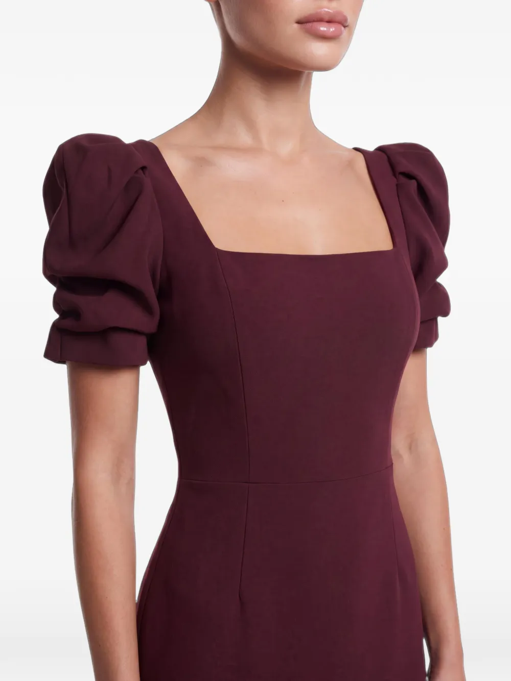 POST MERIDIEM Midi-jurk met vierkante hals en godet silhouette Rood