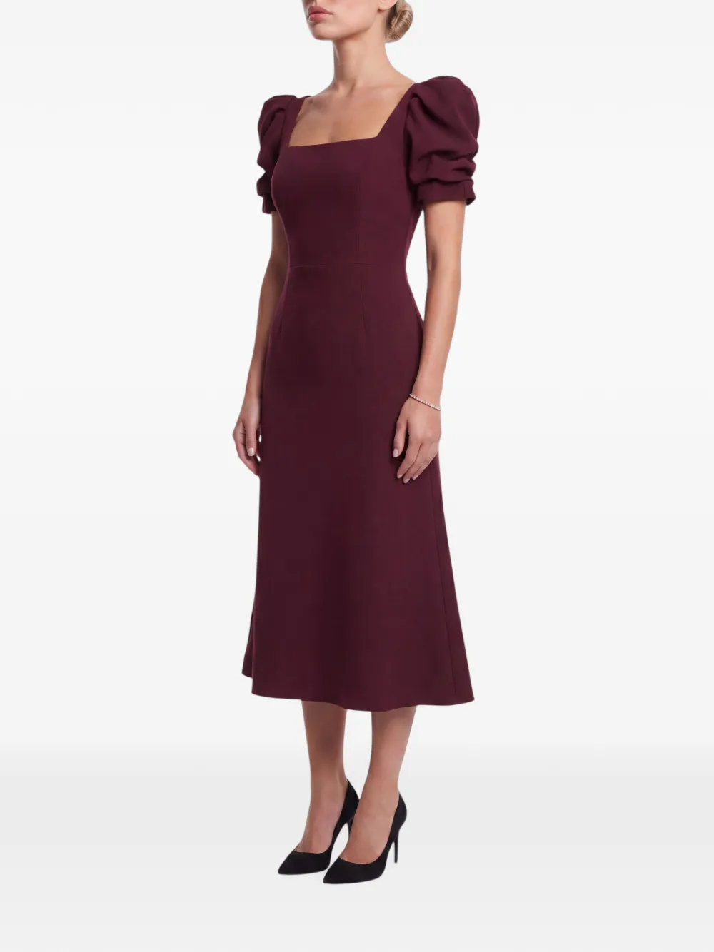 POST MERIDIEM Midi-jurk met vierkante hals en godet silhouette Rood