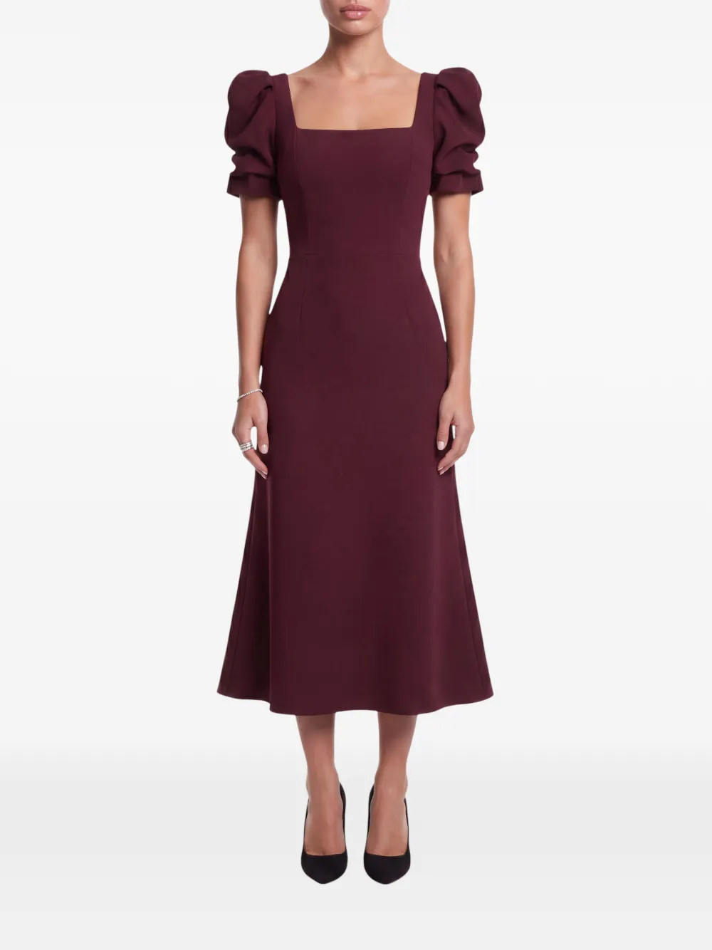 POST MERIDIEM Midi-jurk met vierkante hals en godet silhouette Rood