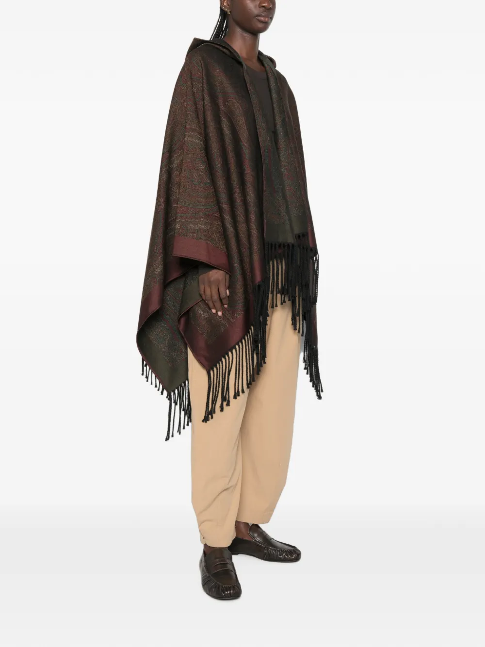 ETRO paisley-print hooded poncho Bruin