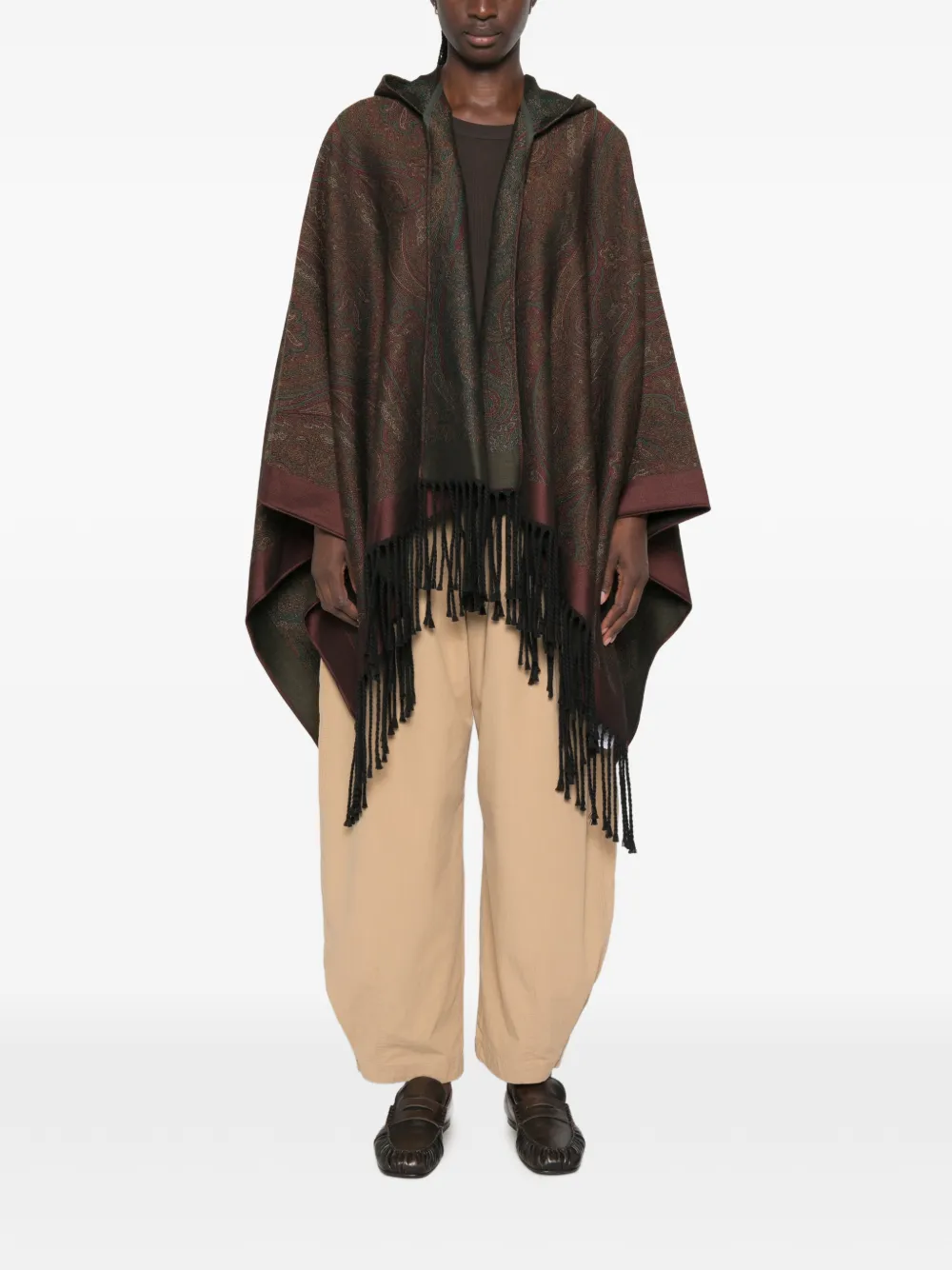 ETRO paisley-print hooded poncho Bruin