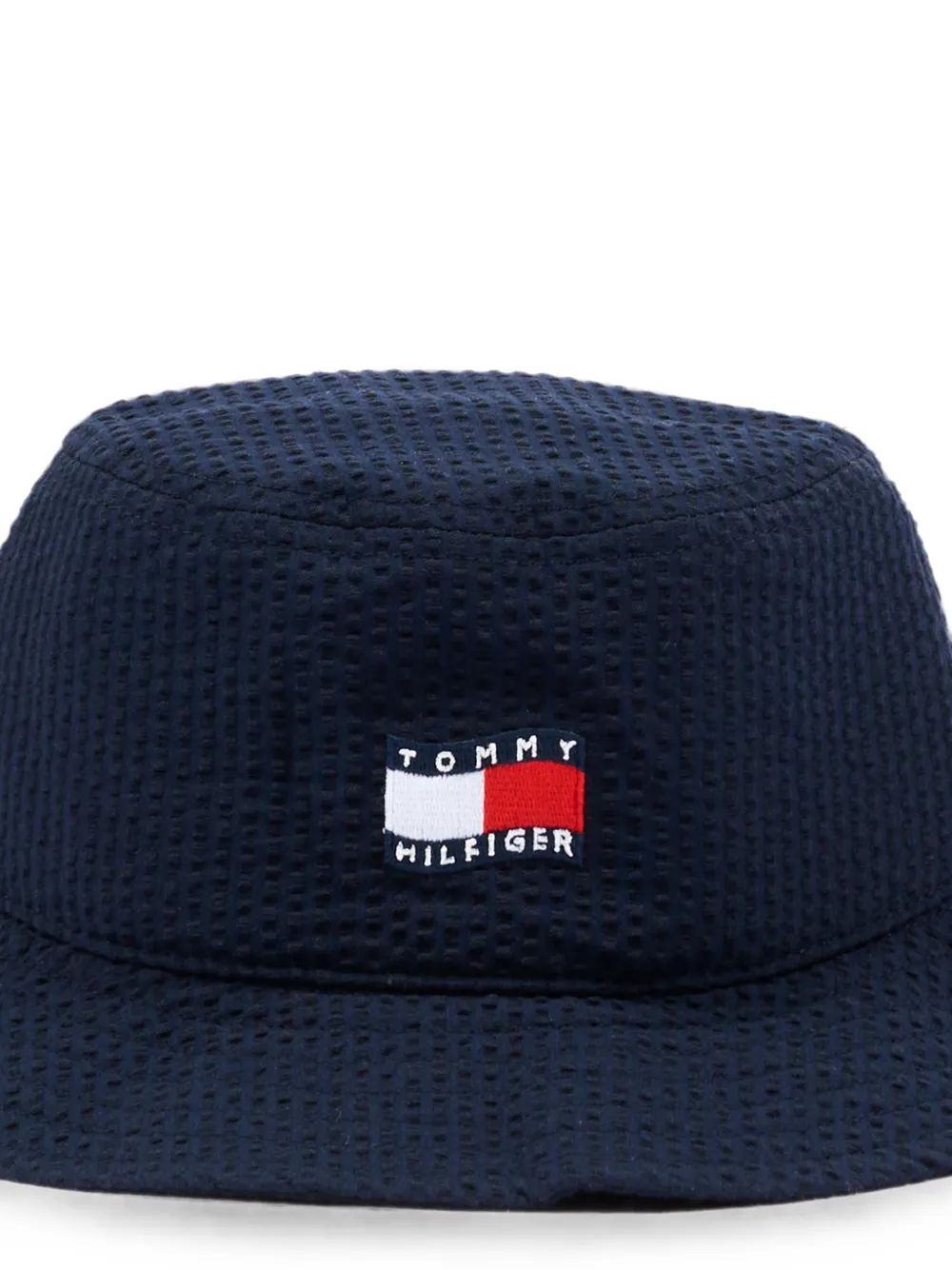 Tommy Hilfiger Junior Seersucker vissershoed met logopatch Blauw