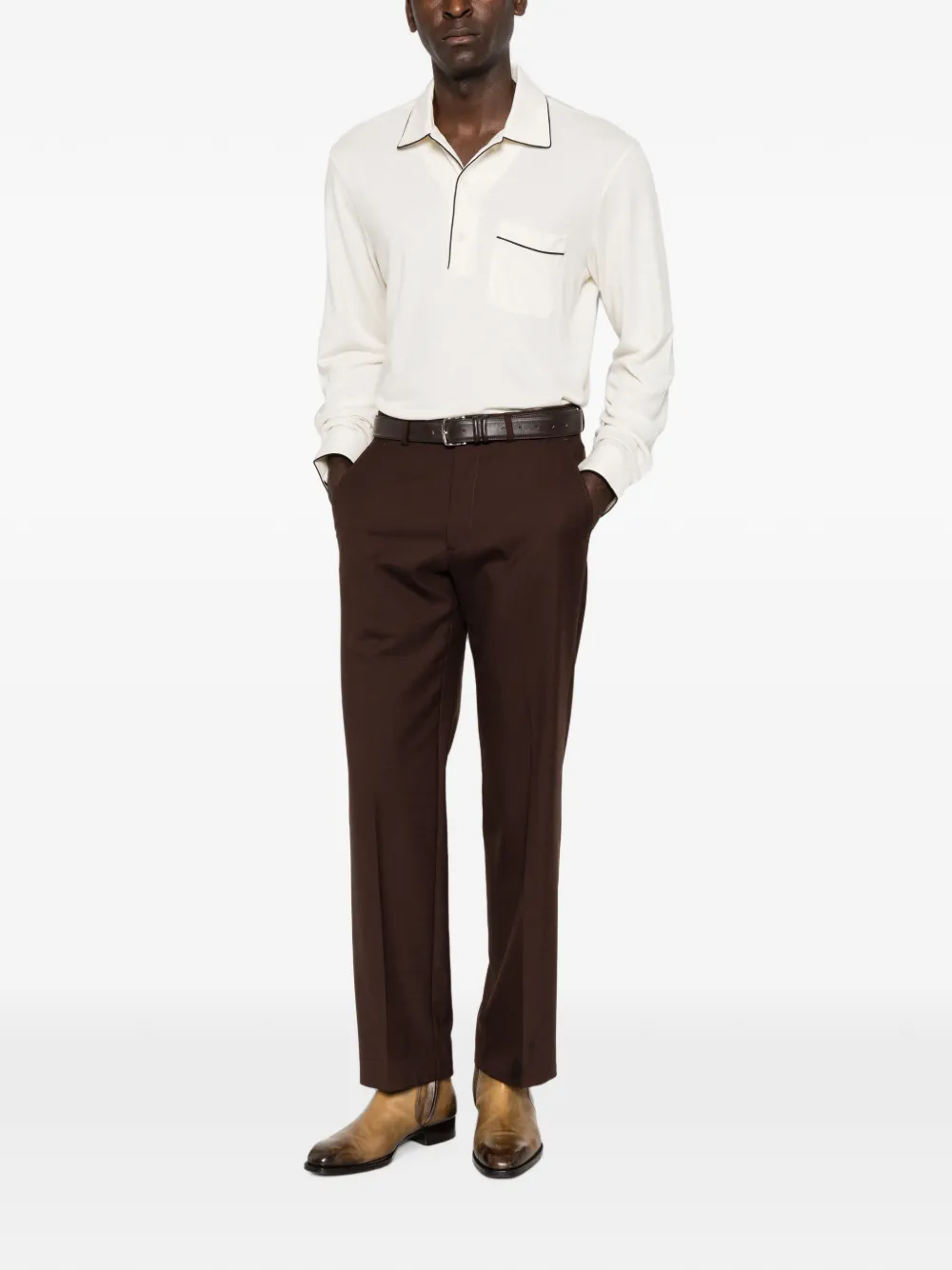 TOM FORD Poloshirt met lange mouwen en afwerking Beige