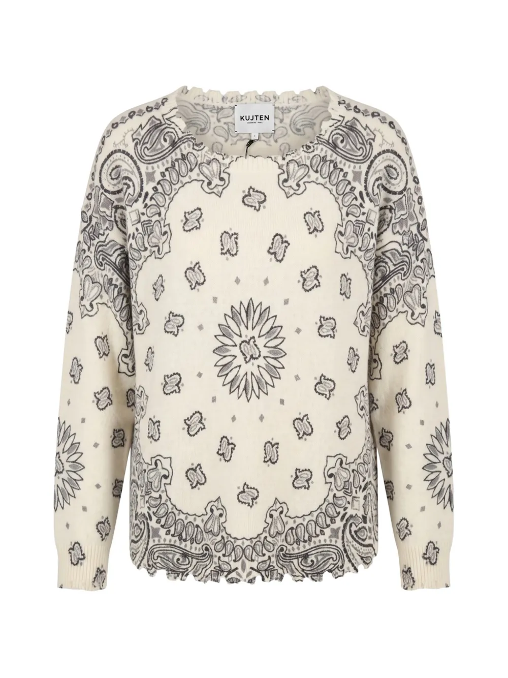 kujten paisley-print distressed-effect sweater - Nude