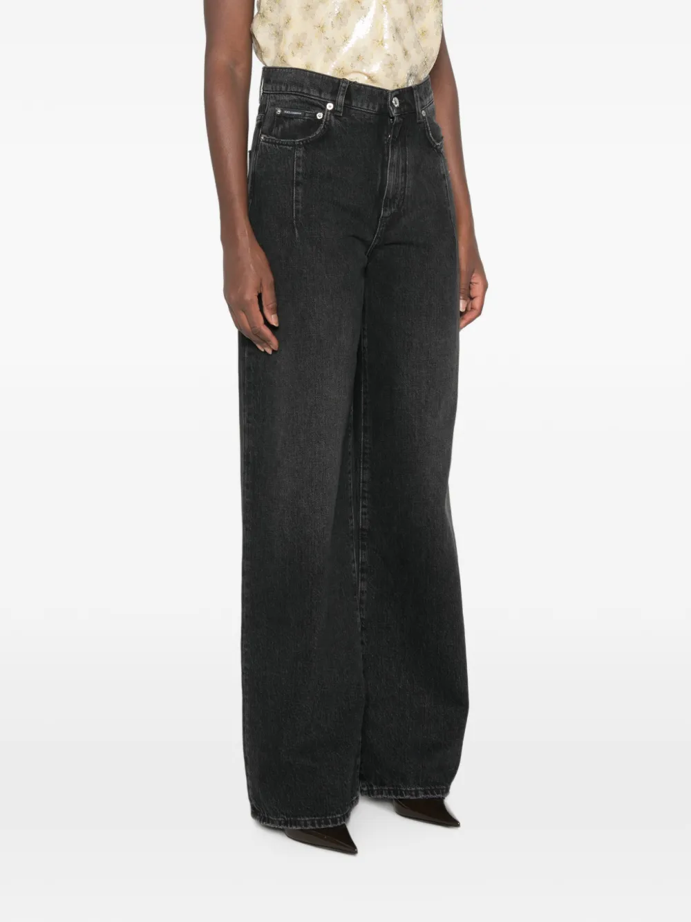 Dolce & Gabbana Jeans met logoplakkaat en wijde pijpen Zwart