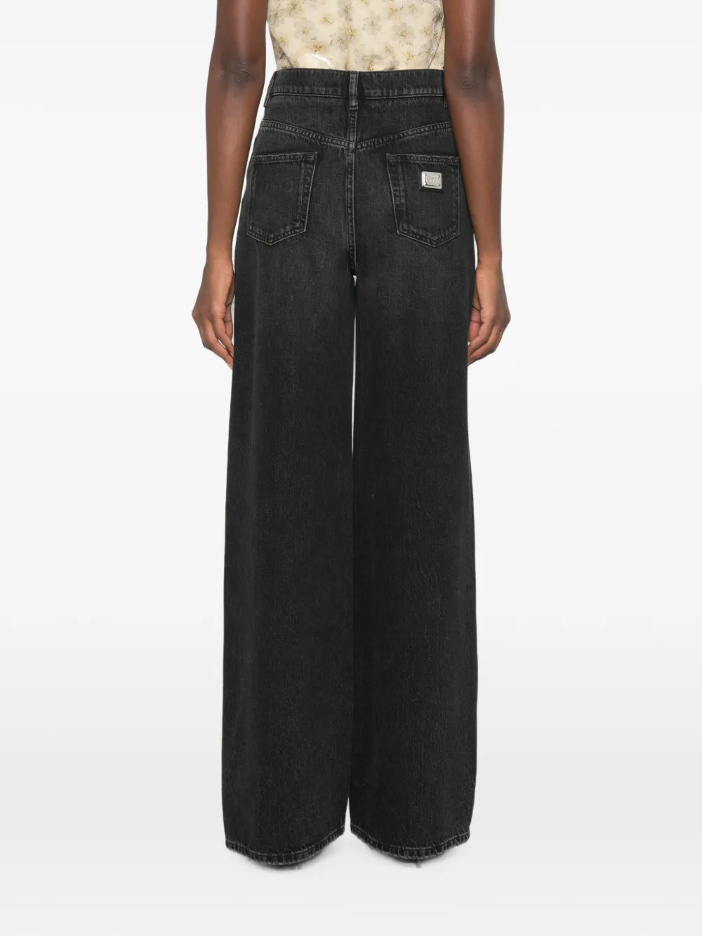 Dolce & Gabbana Jeans met logoplakkaat en wijde pijpen Zwart