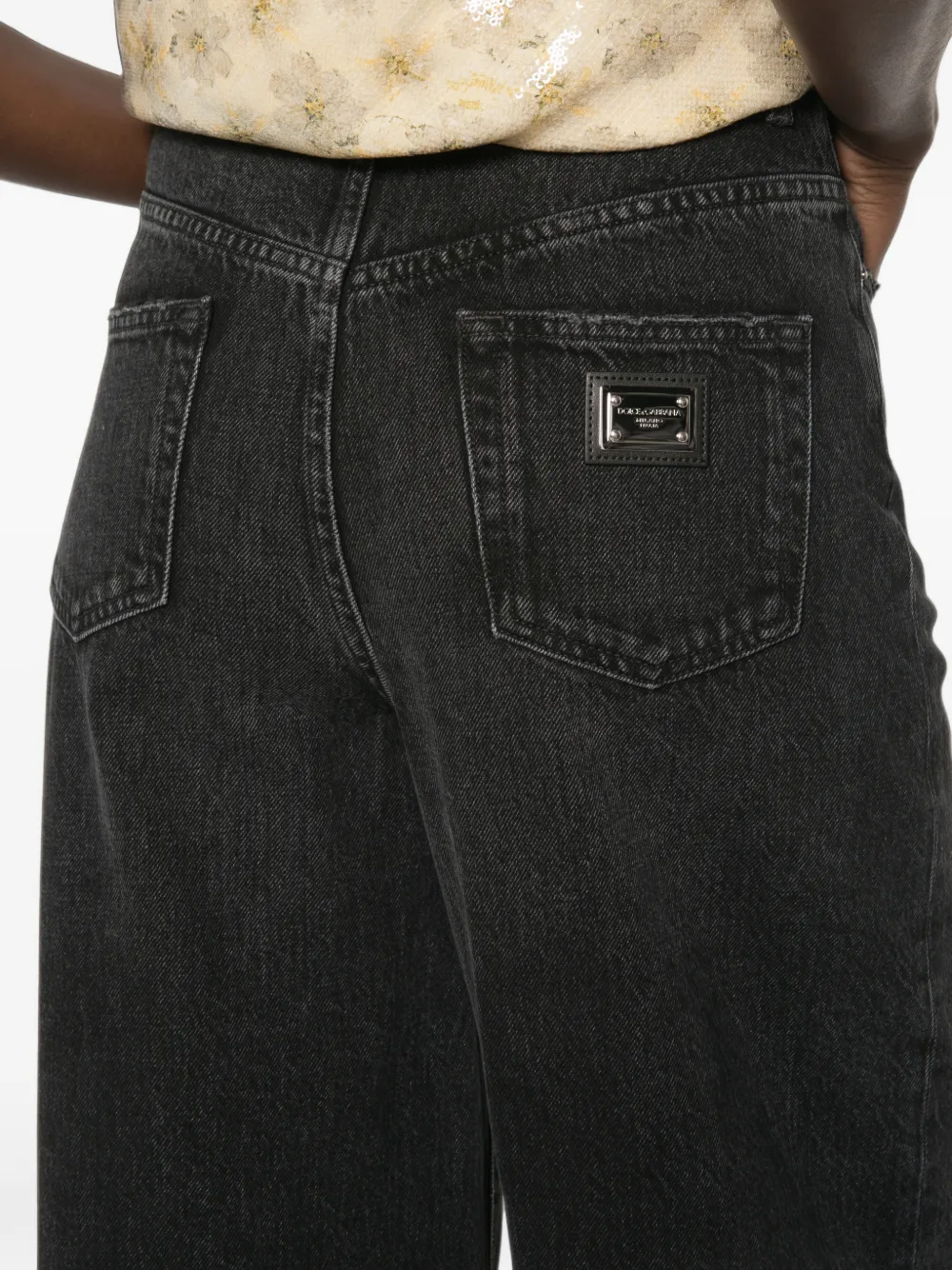 Dolce & Gabbana Jeans met logoplakkaat en wijde pijpen Zwart