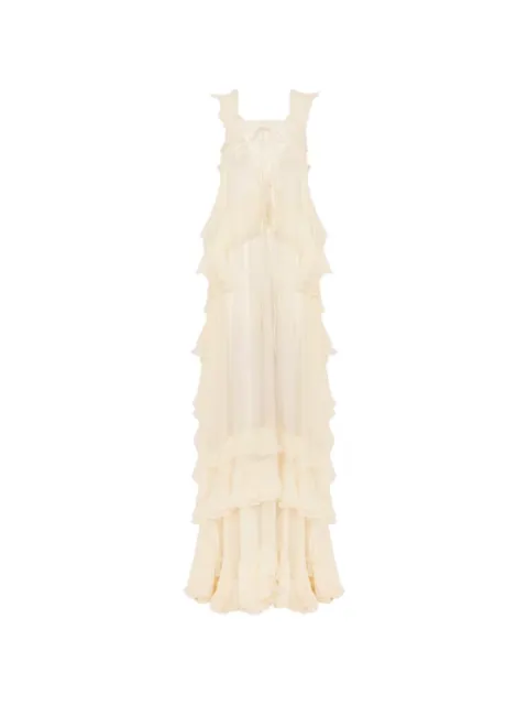 Chloé sleeveless layered long dress in silk mousseline & lace