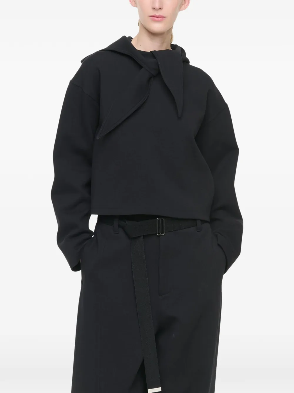 Plan C scarf-collar cropped hoodie Zwart