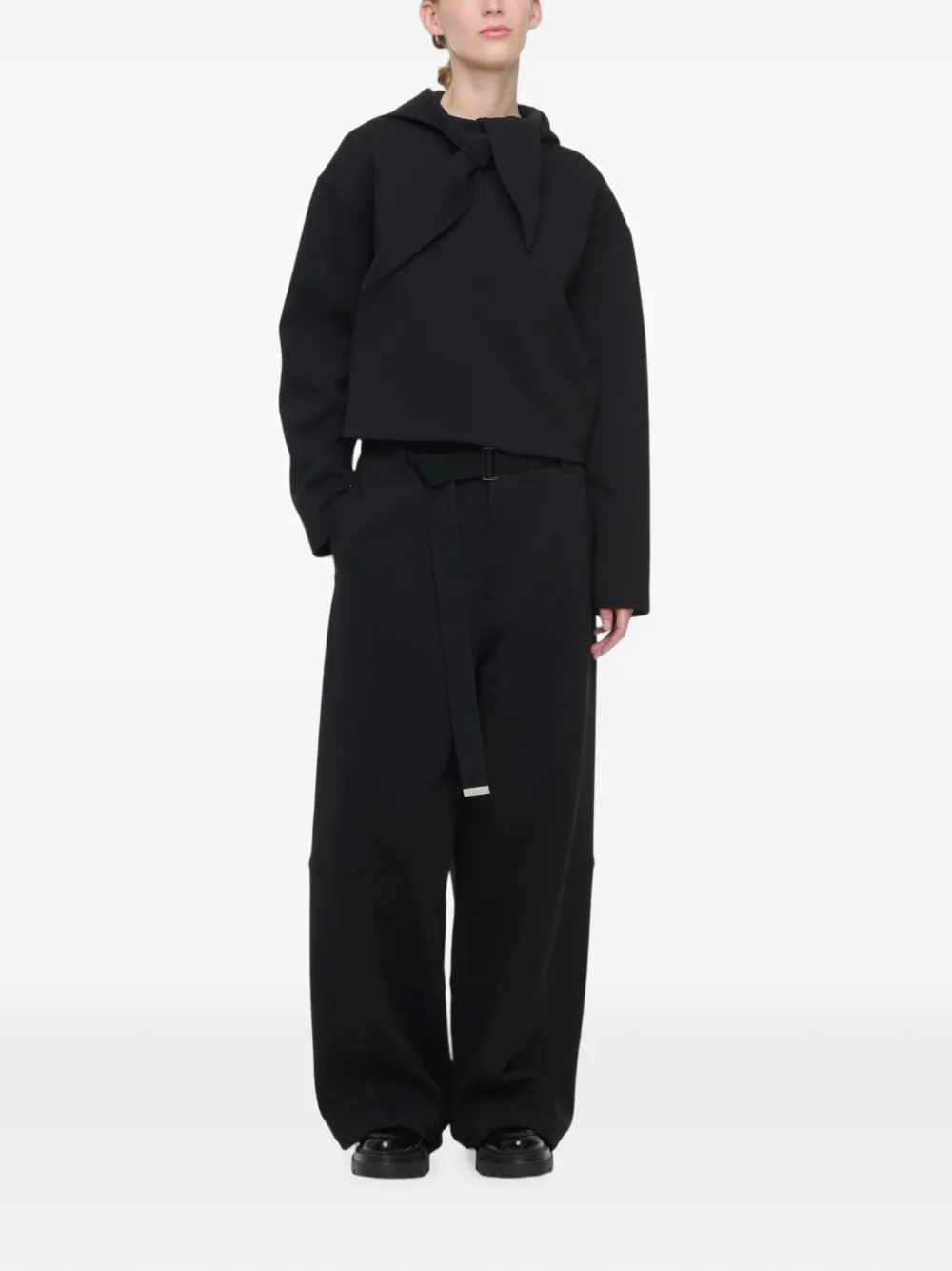 Plan C scarf-collar cropped hoodie Zwart