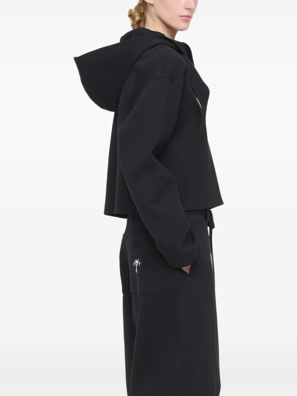 Plan C scarf-collar cropped hoodie Zwart