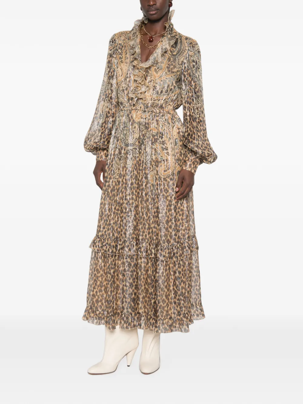 ETRO maxi-jurk met luipaardprint en paisley-print Beige