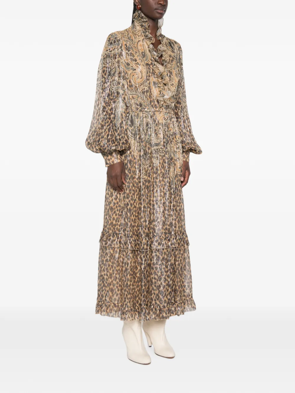 ETRO maxi-jurk met luipaardprint en paisley-print Beige