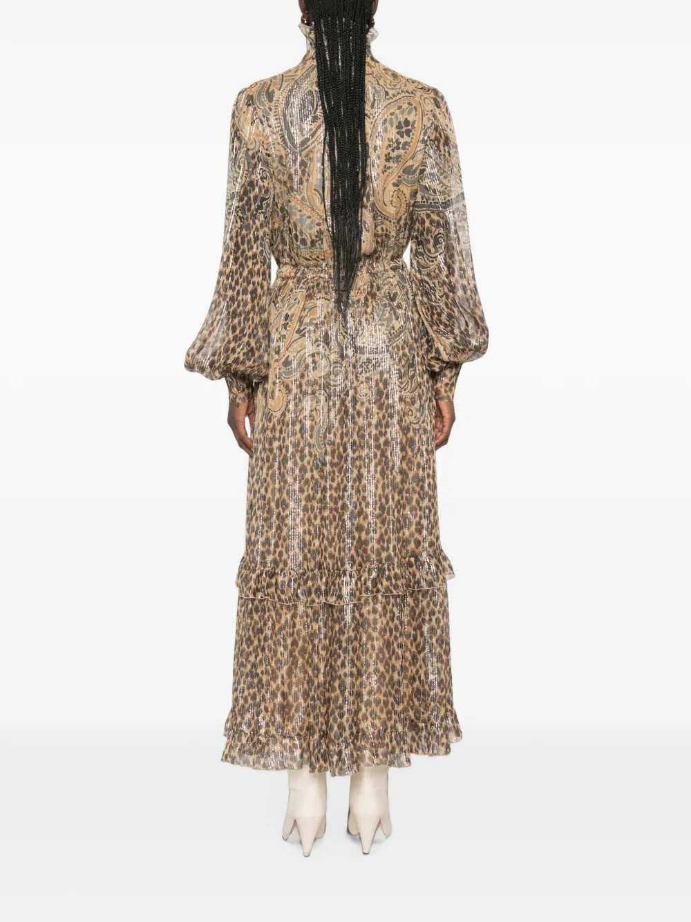 ETRO maxi-jurk met luipaardprint en paisley-print Beige