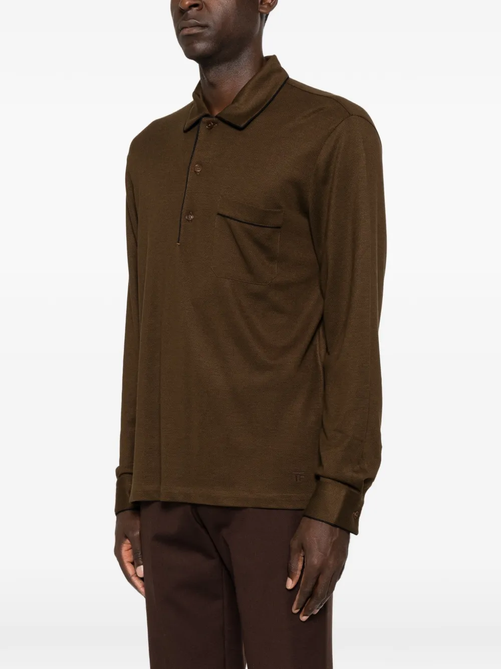 TOM FORD Piqué poloshirt met lange mouwen Bruin