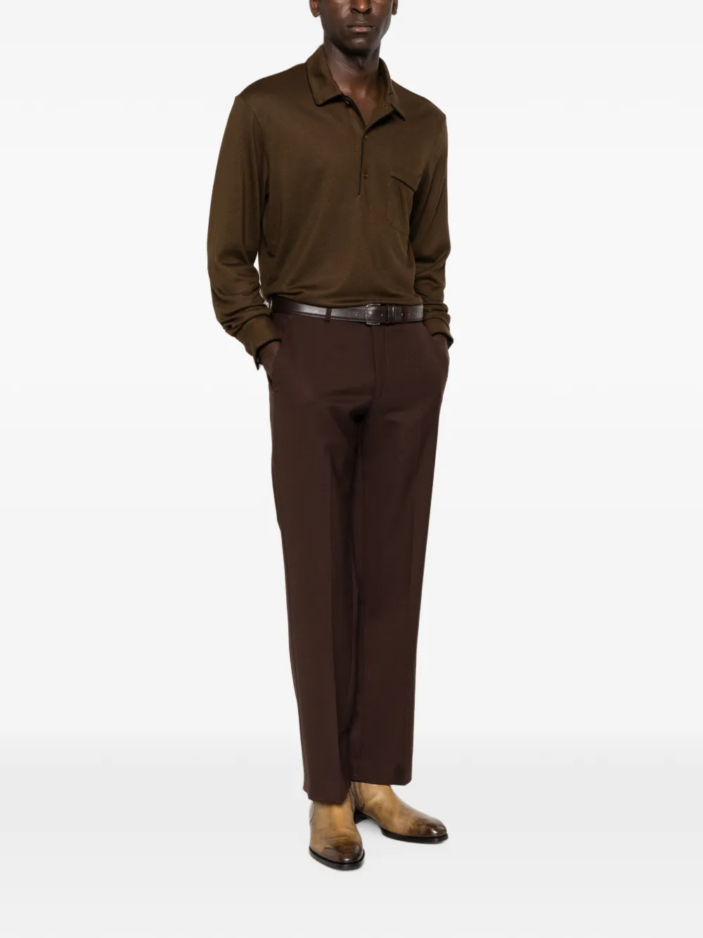 TOM FORD Piqué poloshirt met lange mouwen Bruin
