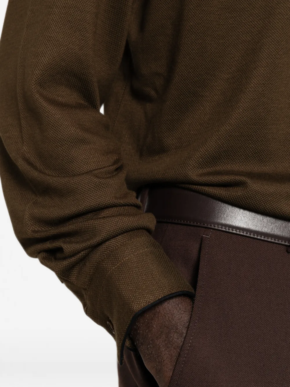 TOM FORD Piqué poloshirt met lange mouwen Bruin