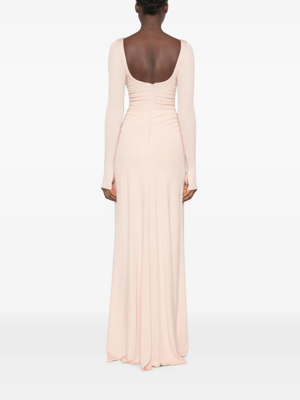 Elisabetta Franchi Avondjurk met ruches en logogesp Roze