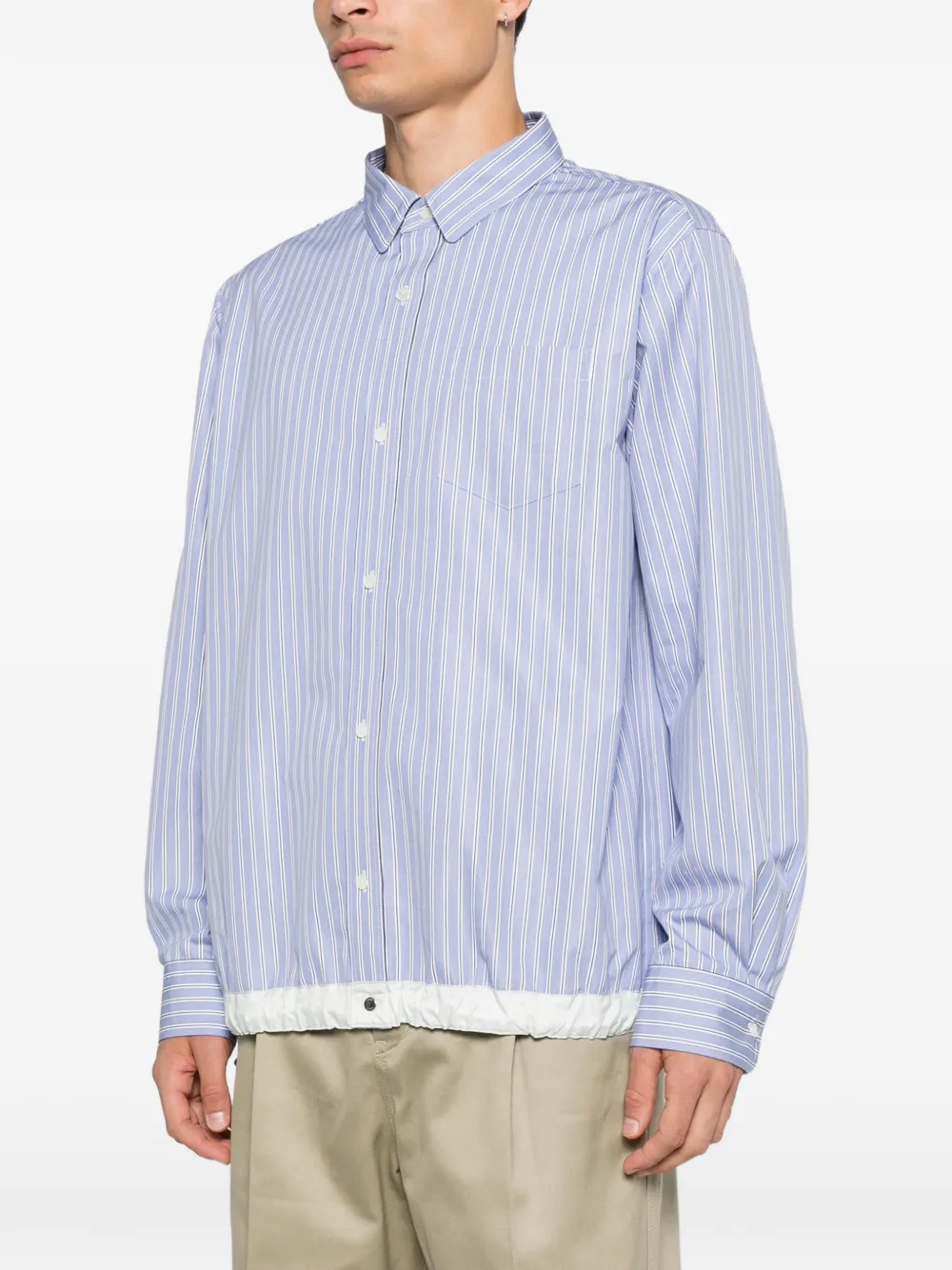 sacai Gestreept overhemd met trekkoord Blauw
