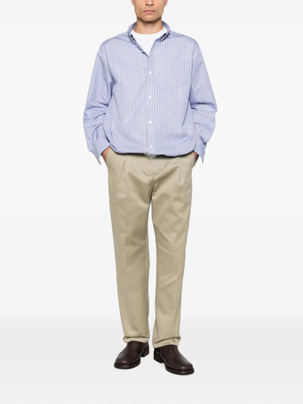 sacai Gestreept overhemd met trekkoord Blauw