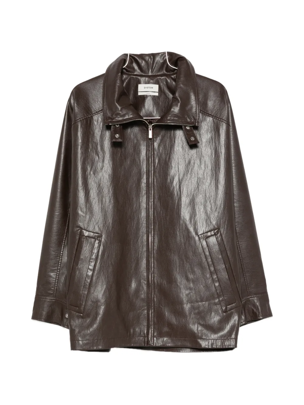 System high-neck zip-up biker jacket - Braun