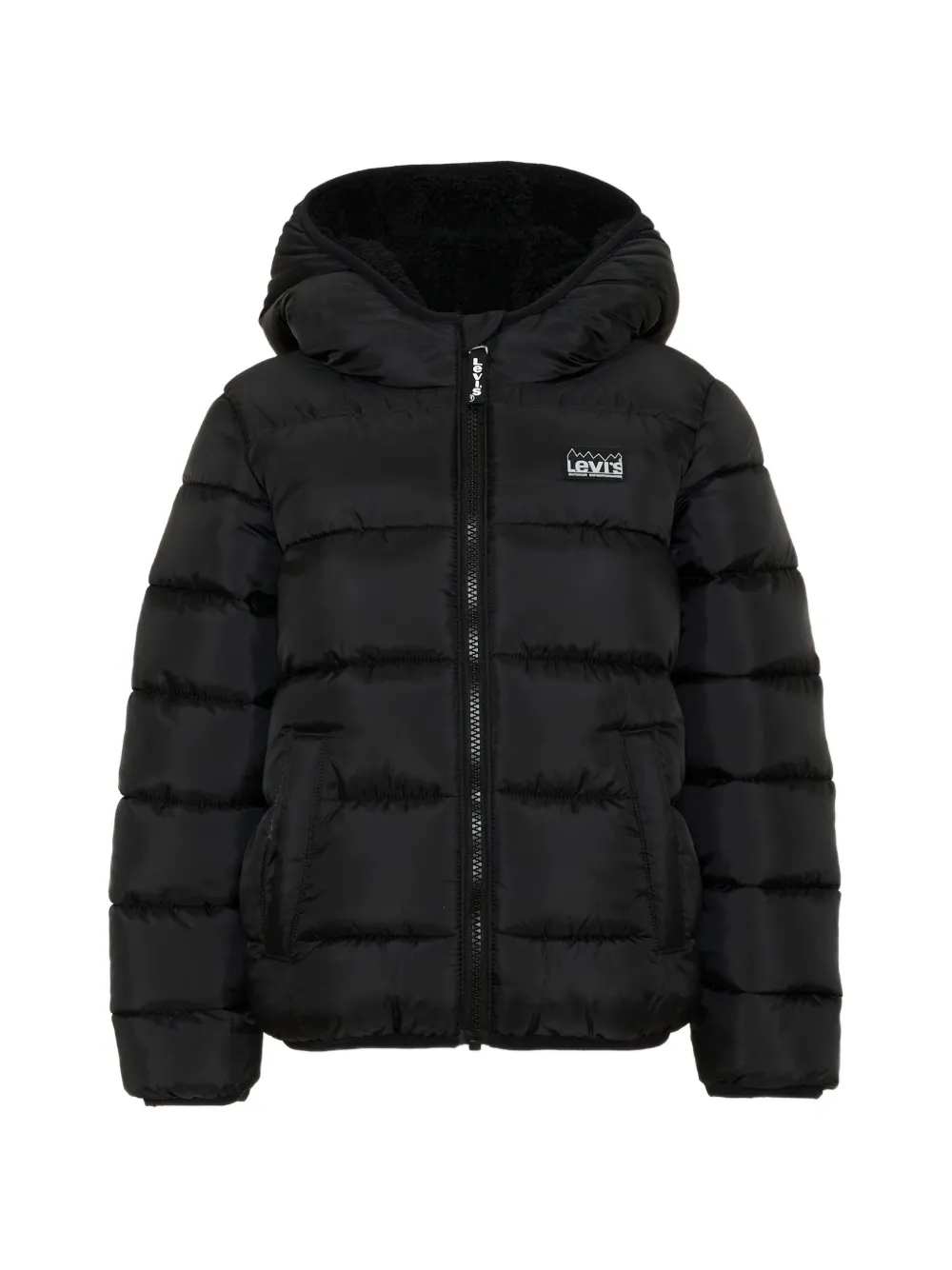 Levi's Kids logo-patch hooded down jacket - Nero