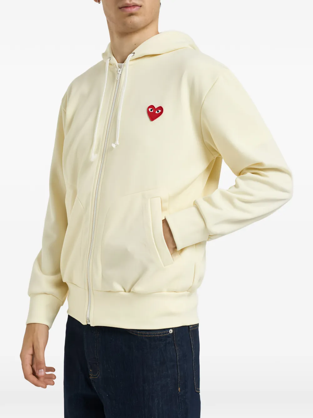 Comme Des Garçons Play heart-patch zip-up hoodie Beige