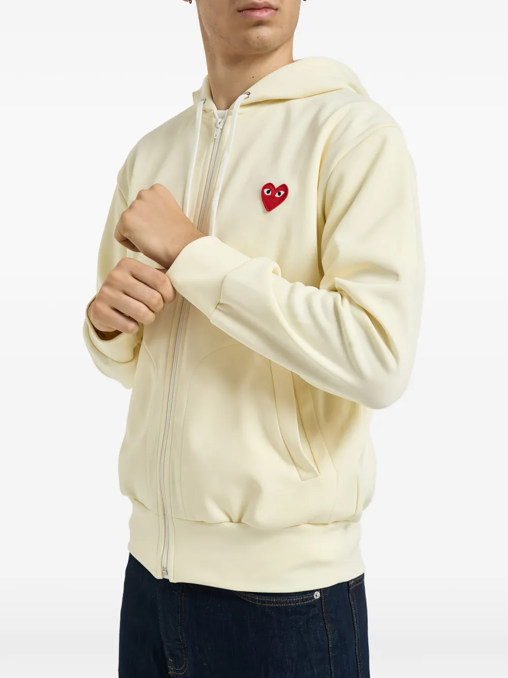 Comme Des Garçons Play heart-patch zip-up hoodie Beige