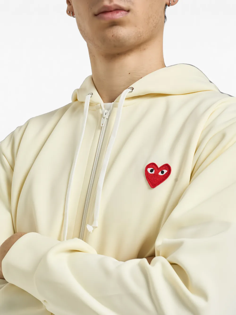 Comme Des Garçons Play heart-patch zip-up hoodie Beige