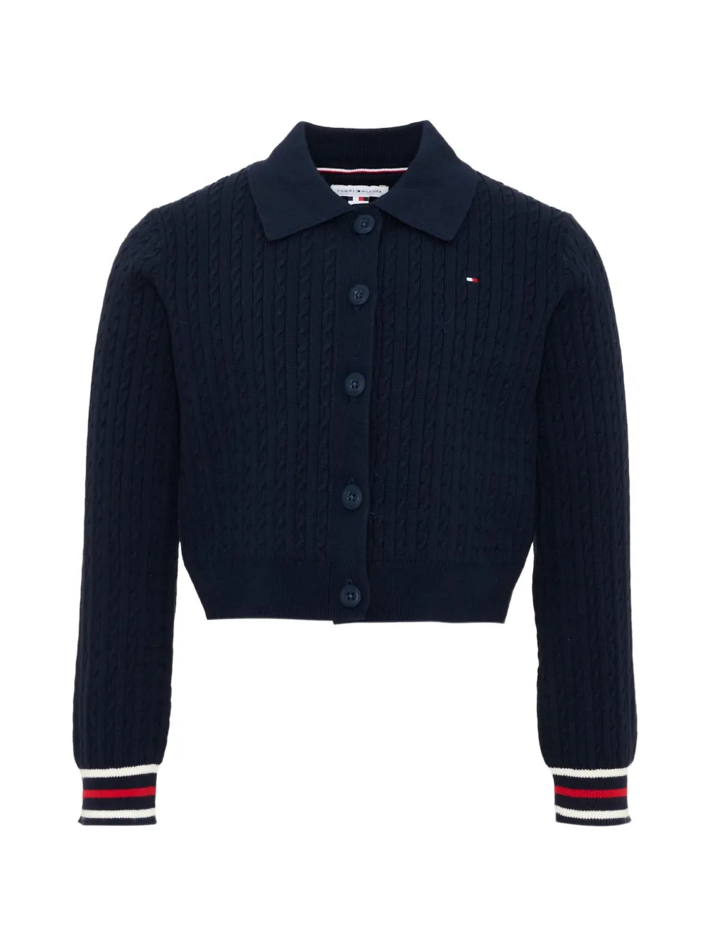 Tommy Hilfiger Junior cable-knit polo-collar cardigan - Blu