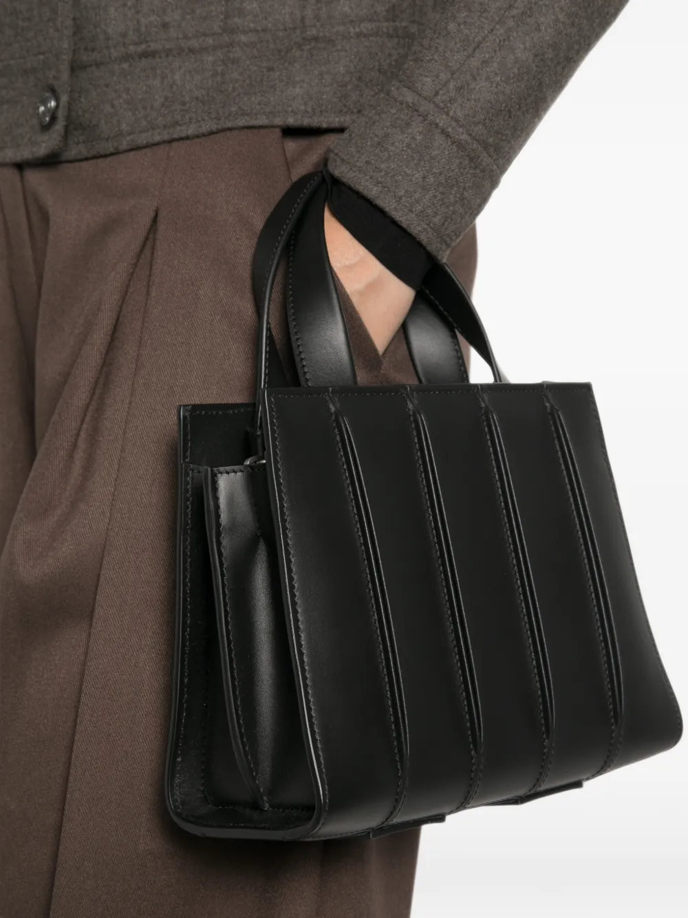 Max Mara Leren shopper met vlakken Zwart