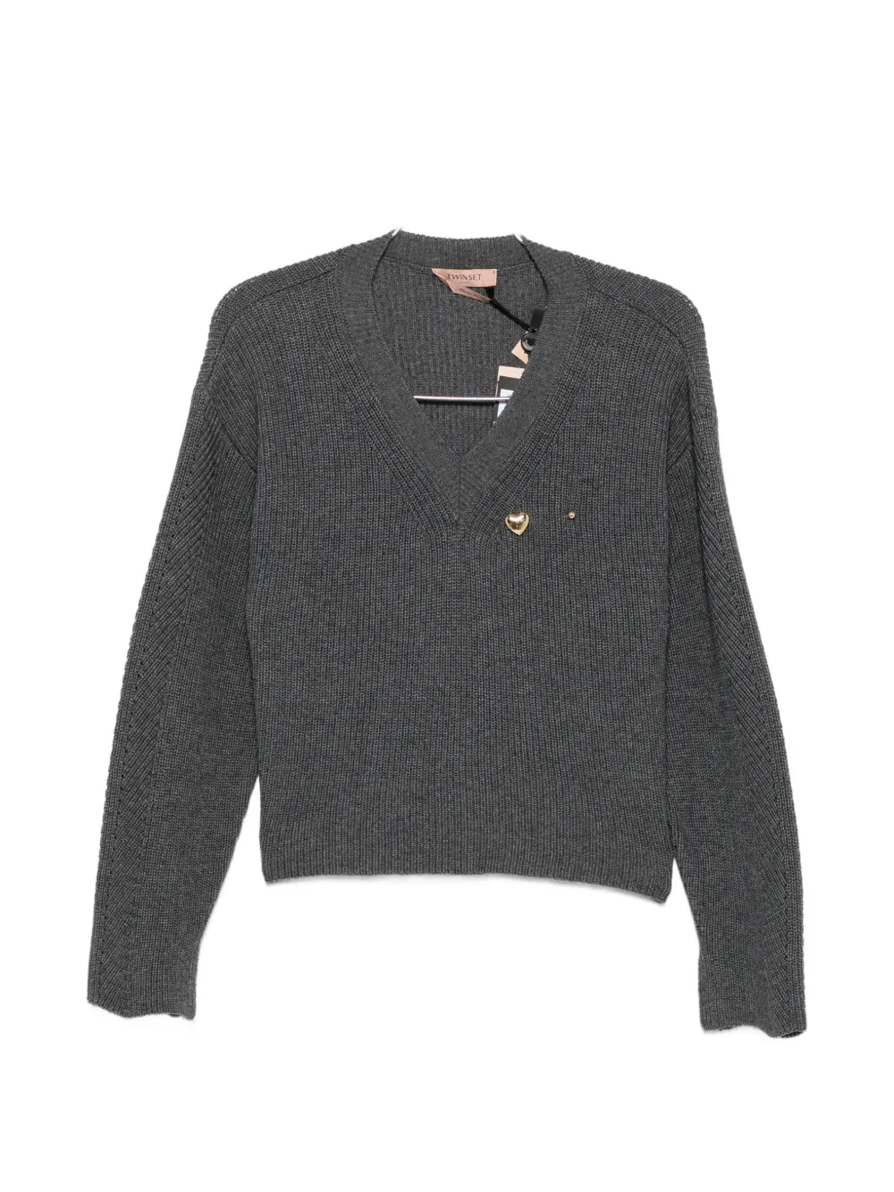 TWINSET ribbed-knit V-neck sweater - Grau