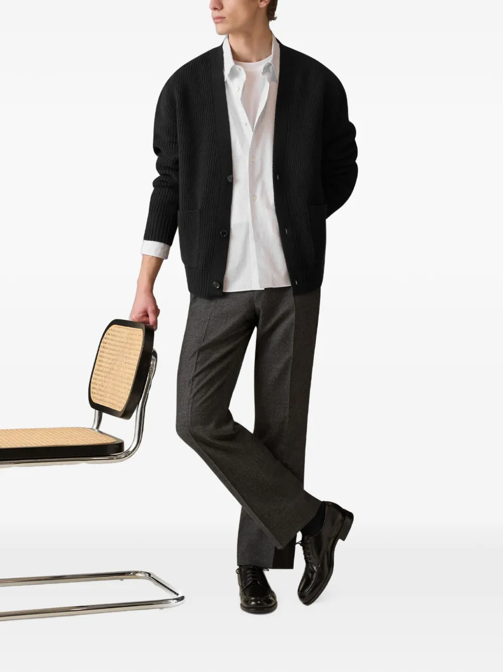Lardini Ribgebreid vest Zwart