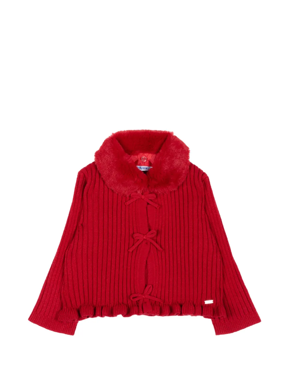 Mayoral bow-embellished ruffled cardigan - Rosso