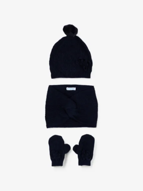 Mayoral cable-knit floral-appliqué accessories set