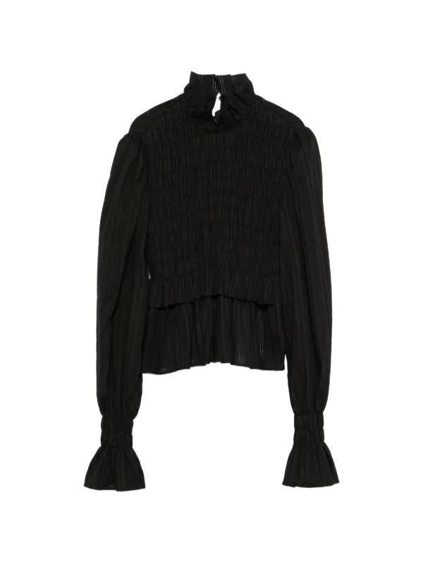 Ann Demeulemeester Smocked Ruffled Blouse in Black