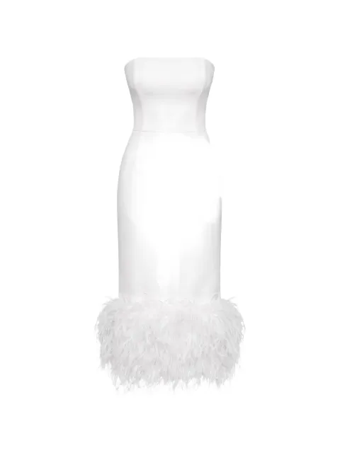 POST MERIDIEM feather-trim satin midi dress