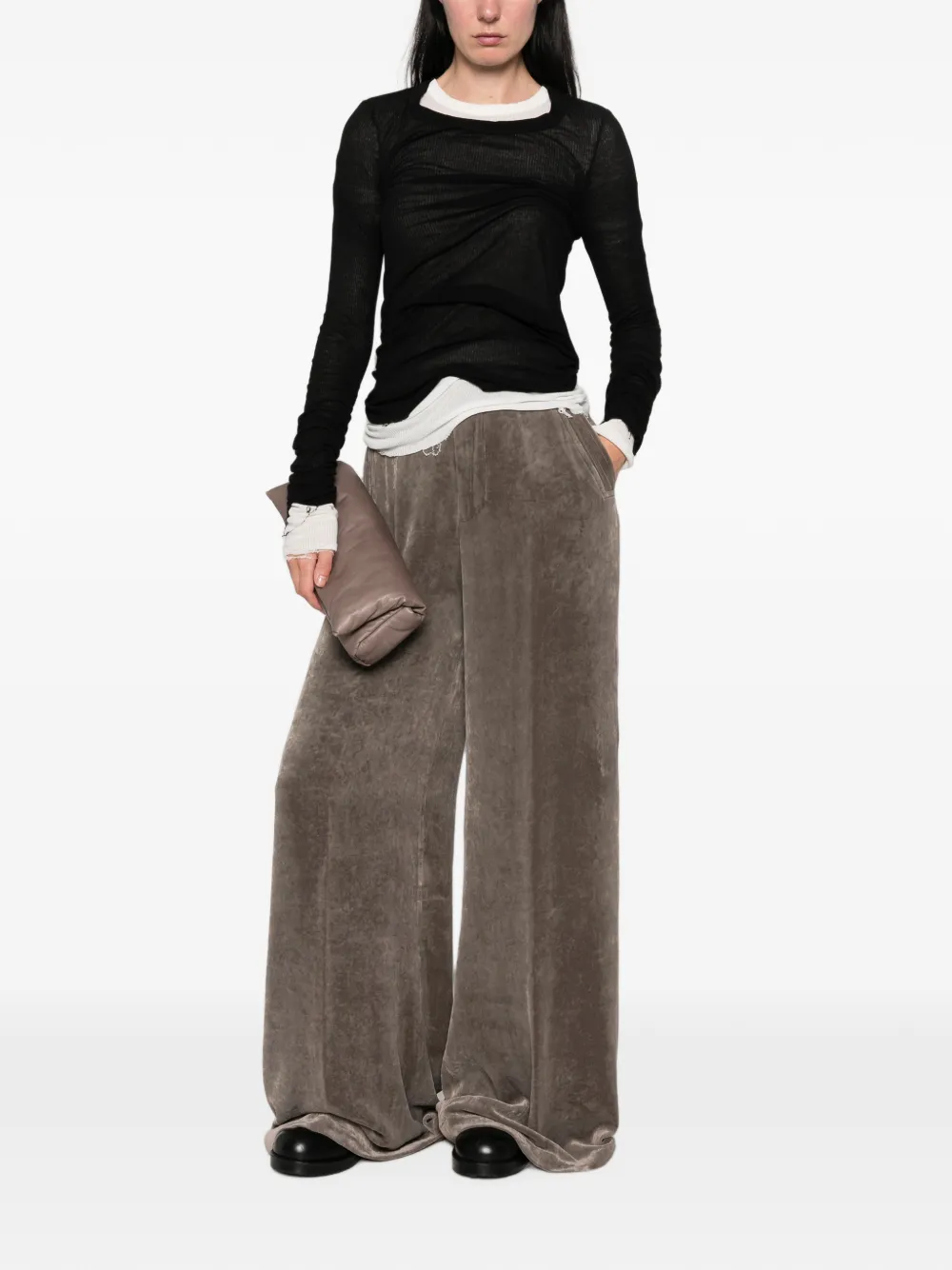 Rick Owens Palazzo broek met fluwelen effect Grijs