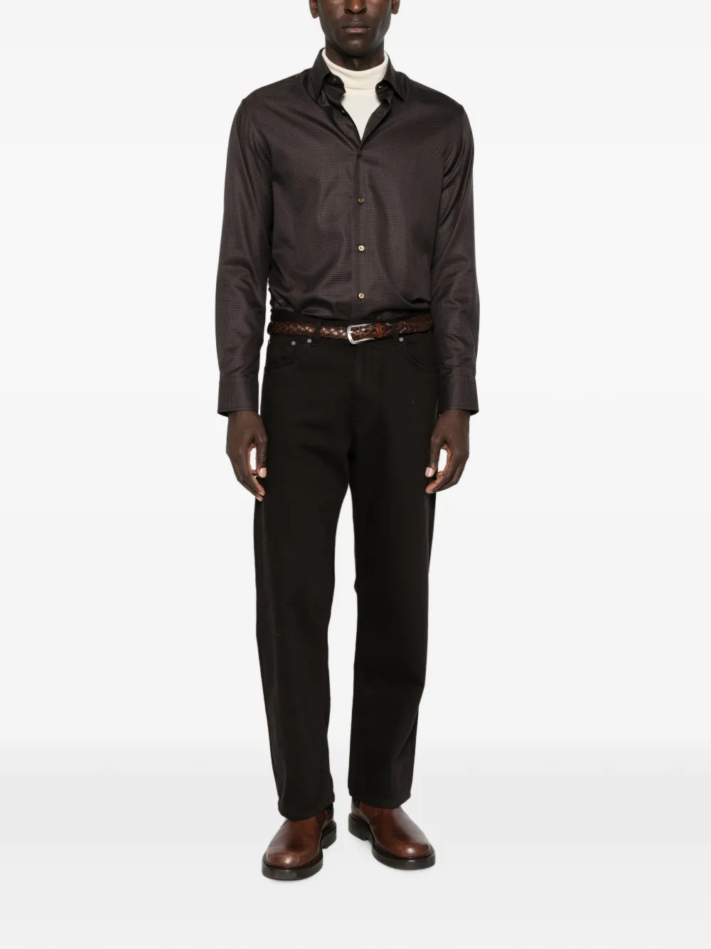 Brioni Geruit overhemd Bruin