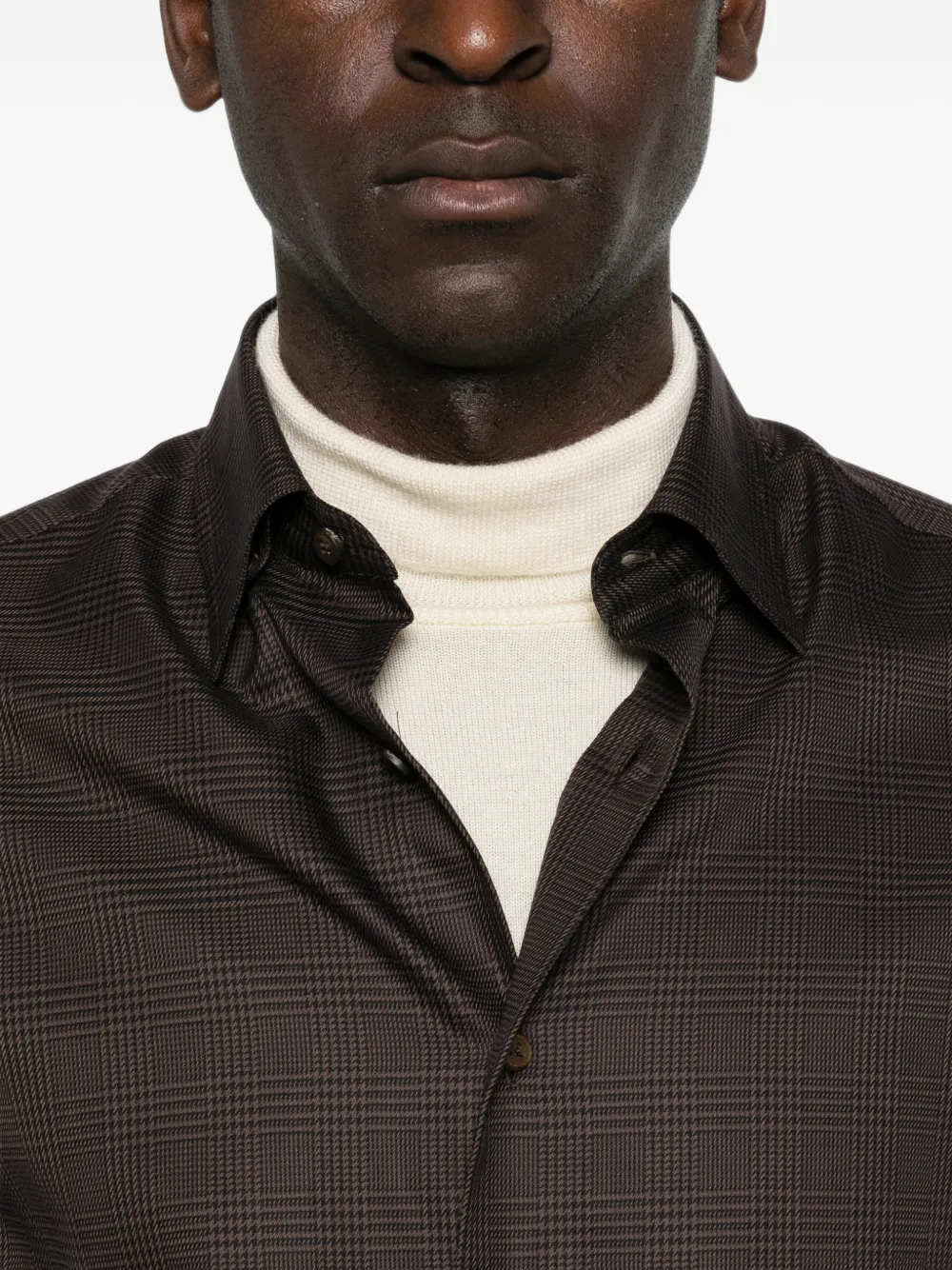Brioni Geruit overhemd Bruin