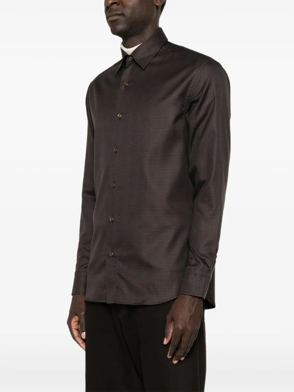 Brioni Geruit overhemd Bruin