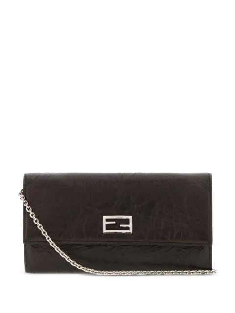 FENDI Tube Continental with chain black cracked leather wallet
