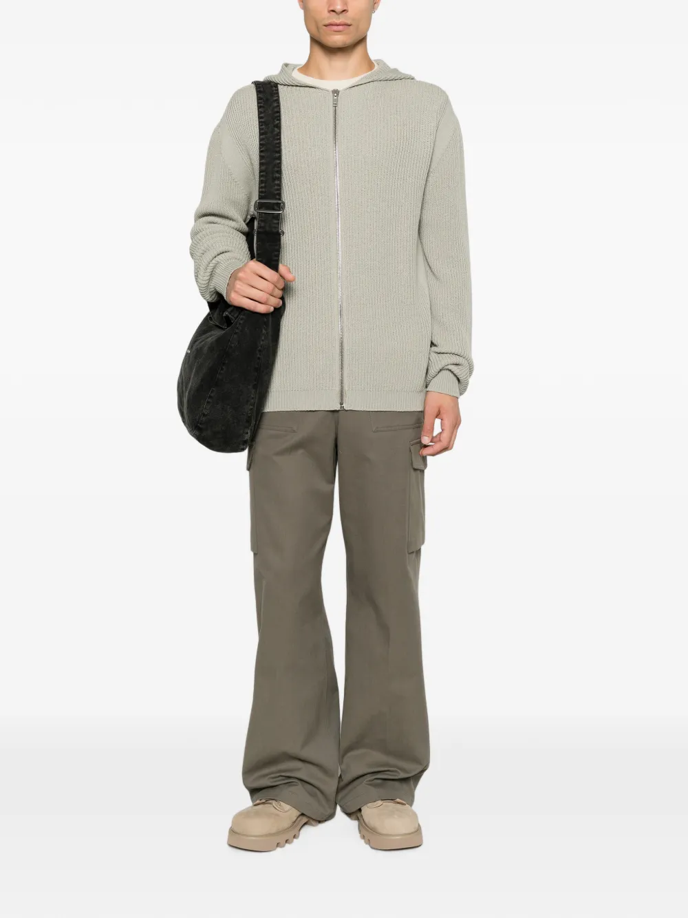 Rick Owens ribbed-knit zip-up cardigan Grijs