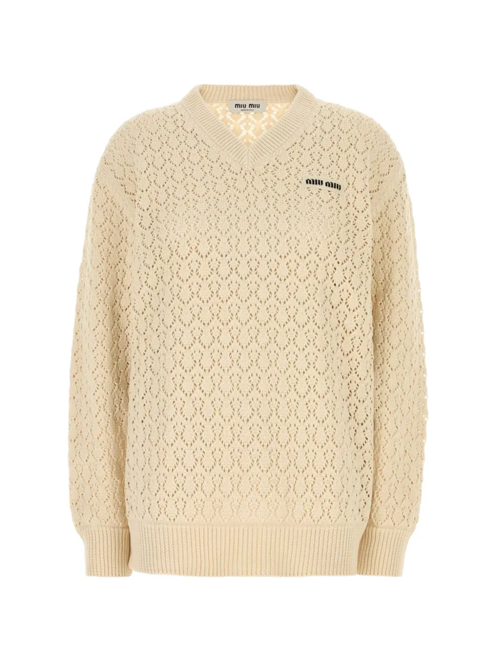 Miu Miu pointelle-knit V-neck sweater - Toni neutri