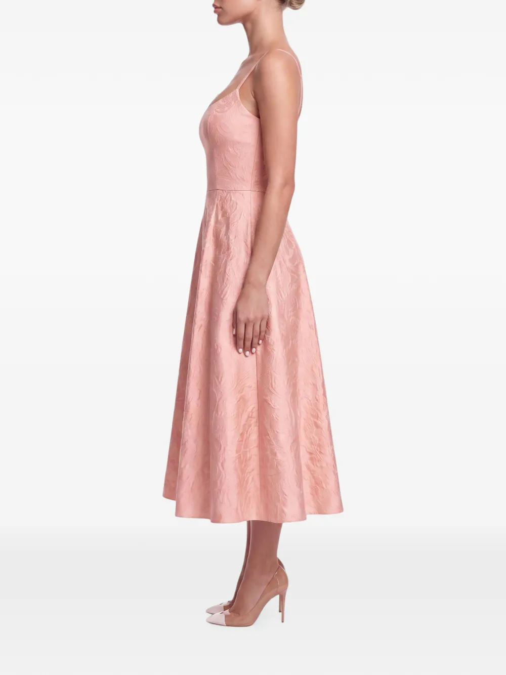 POST MERIDIEM Midi-jurk met diepe ronde hals en korset-stijl Roze
