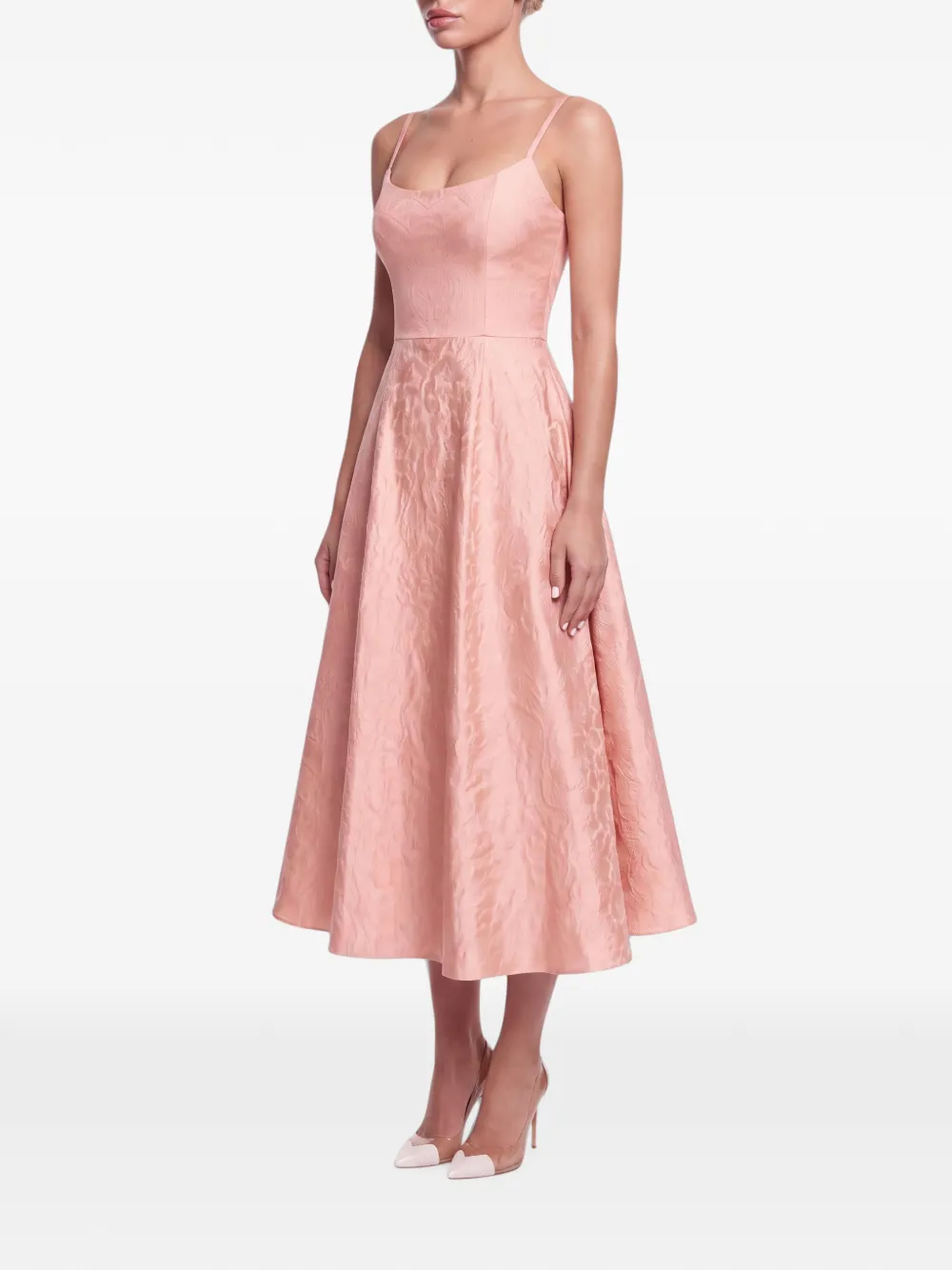 POST MERIDIEM Midi-jurk met diepe ronde hals en korset-stijl Roze