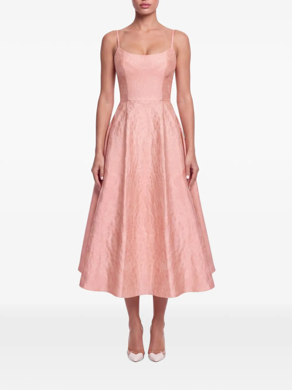 POST MERIDIEM Midi-jurk met diepe ronde hals en korset-stijl Roze